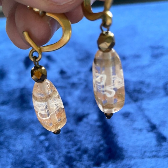 🇮🇹 Venetian Glass Drop Earrings With Gold Coloured Clasps - Picture 2 of 7